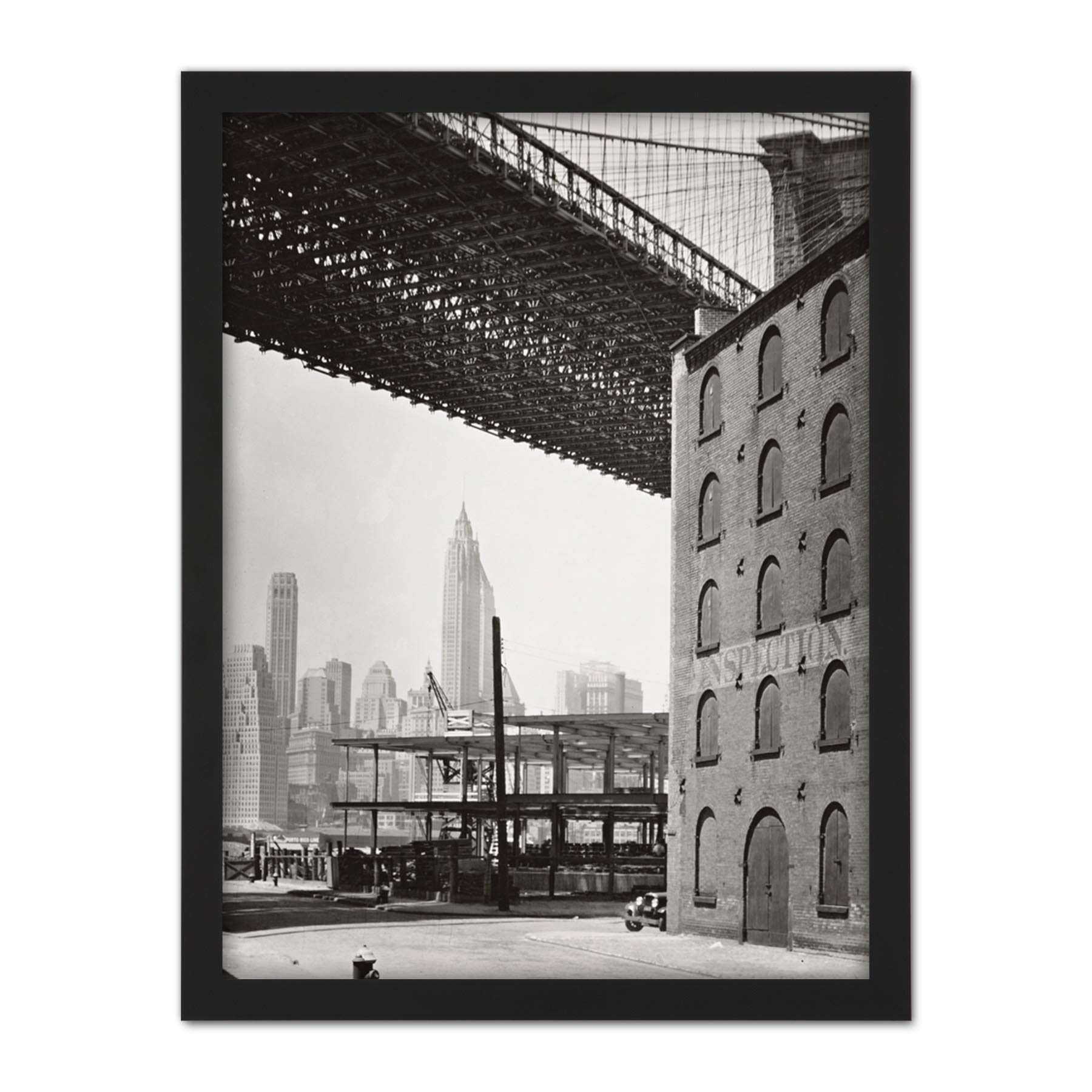 Berenice Abbott New York Brooklyn Bridge Water New Dock Streets Cityscape Large Framed Art Print Poster Wall Decor 18x24 in