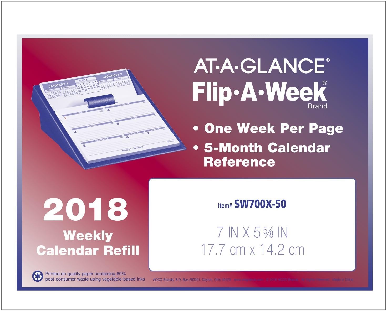 ATAGLANCE Desk Calendar and Base, 55/8" x 7", FlipA At A Glance Desk Calendar