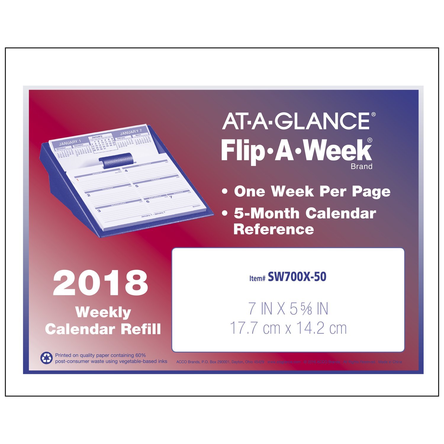 ATAGLANCE Desk Calendar and Base, 55/8" x 7", FlipAWeek, Complete