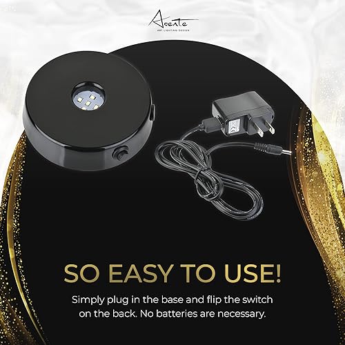 Miniatura 4 de ASENTE Pedestal de 5 luces LED, base redonda de laca negra para vidrio artístico 3D, decoración de habitaciones, piedras preciosas y cristales,