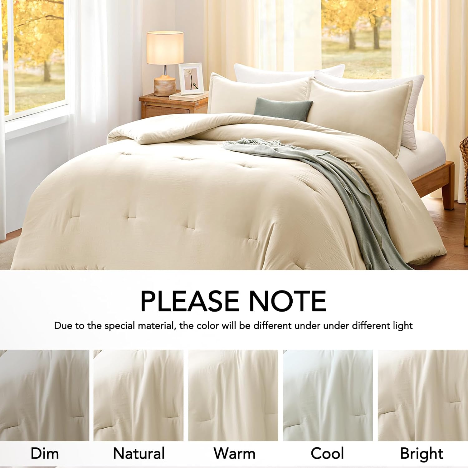 Queen Comforter Set Cream,3PCS Soft Lightweight Breathable Bedding Comforter for All Season, Queen Size(90''×90'' Comforter & 2 Pillowcases) - Image 5