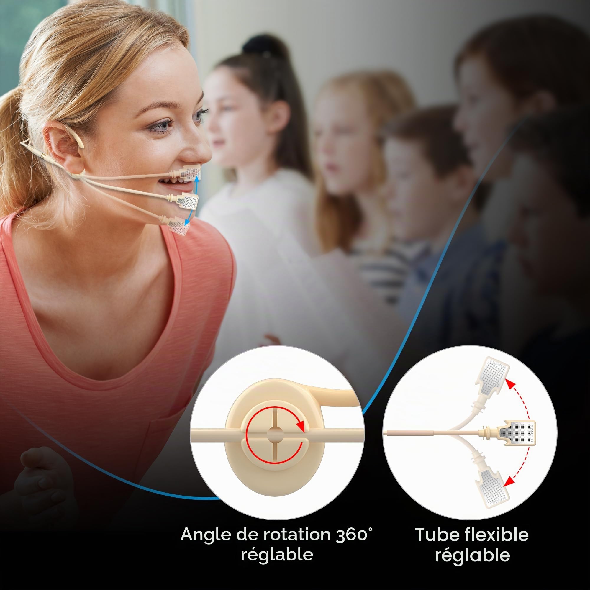 KIMAFUN Microphone Serre-Tête Ajustable avec Bandeau, Suspendu sur l'oreille, Léger et Professionnel, Microphone à Condensateur Compatible avec émetteur bodypack sans Fil Shu-re – Beige HC-800-D4