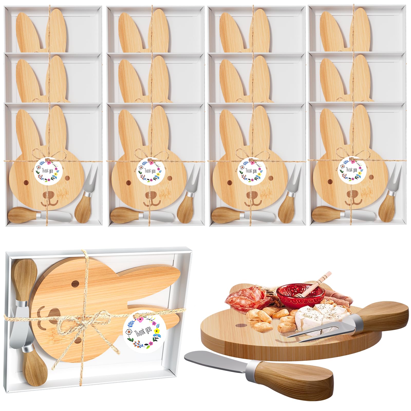 Easter Rabbit Shaped Charcuterie Board Bunny Wood Cheese Board Spring Party Favors Cutting Board Serving Board Platter with Knife Set for Kitchen Decoration Baby Shower Tray Decor (12)