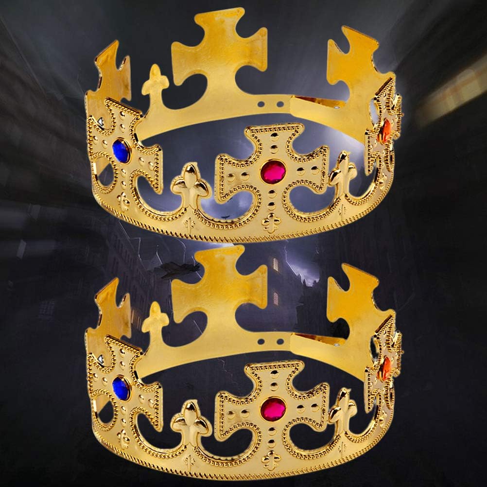 YARNOW Festival 2 Pcs Halloween Party Golden King Crown Plastic Plating Queen Crown Antique Royal Medieval Cross Theater Halloween Prop Birthday Party Favors - Image 4
