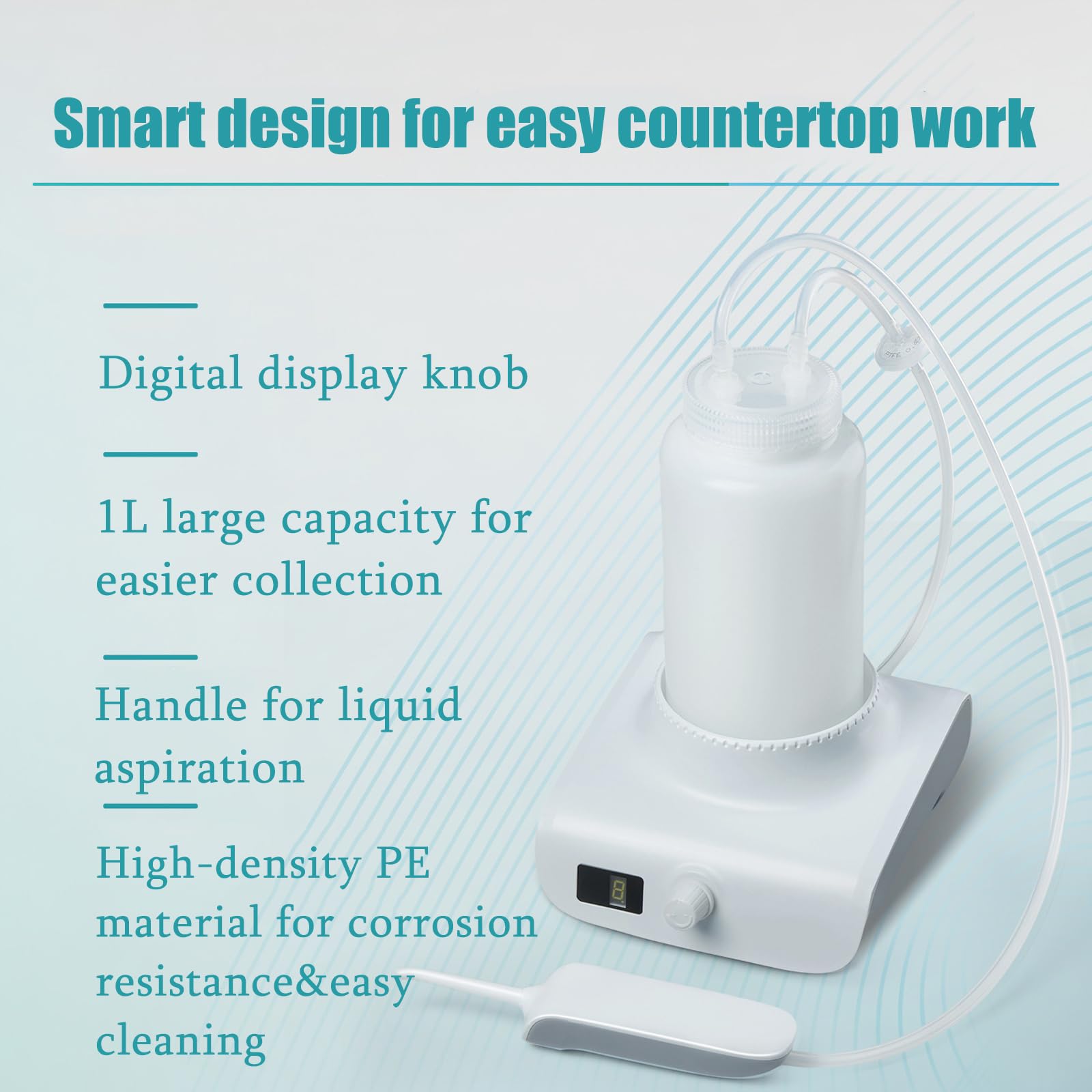 Aspirador de vacío de laboratorio de 1 l, cabezal de aspiración de 8 canales/adaptador de un solo canal, velocidad de aspiración de 1,6 l/min, para filtración al vacío, filtración de disolventes