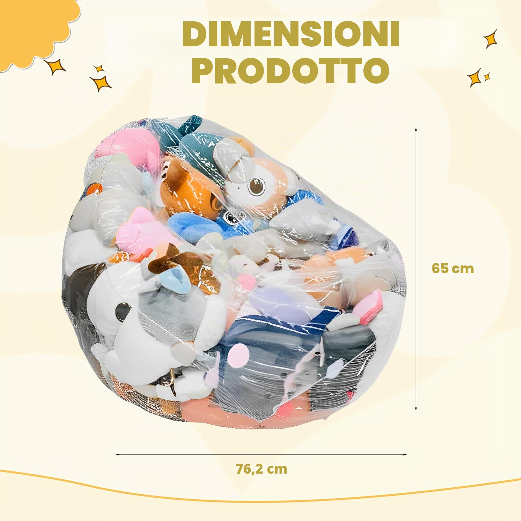 Pouf per animali di peluche, 150 l, trasparente, extra large, organizer impermeabile, facile da pulire (solo copertura, imbottitura non inclusa)