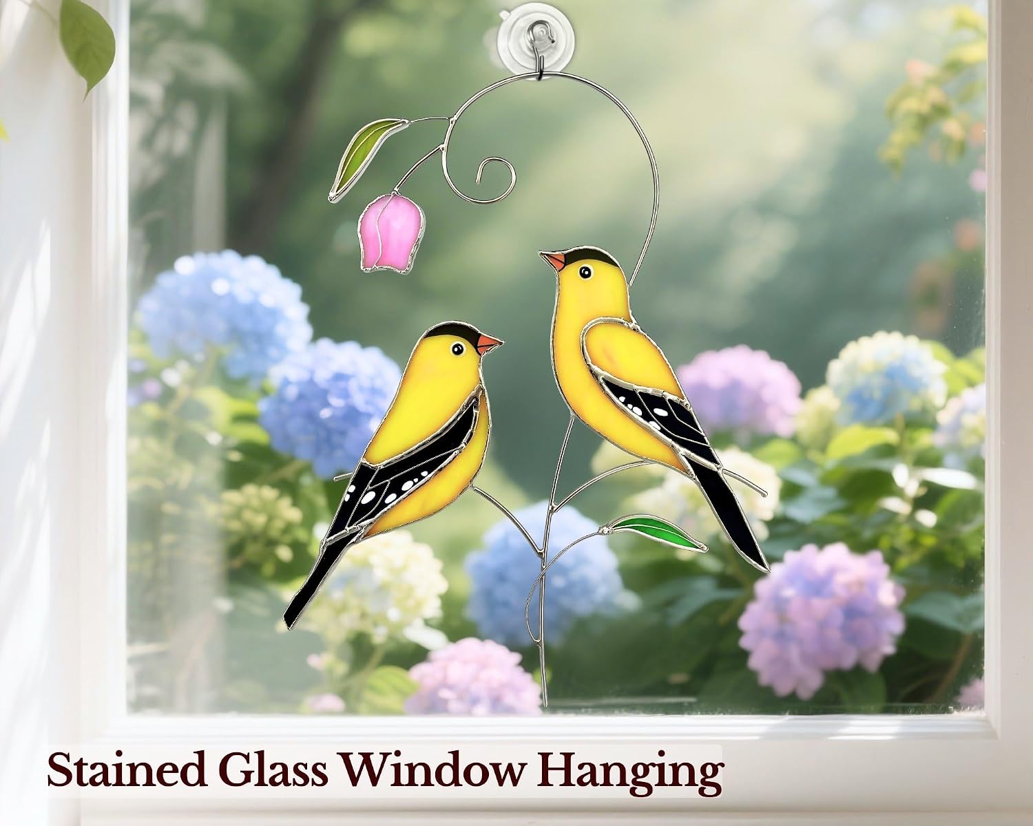 Goldfinch (1 Pair) Stained Glass Birds Suncatcher for Mom, Grandma, Women - Real Glass Window Hanging Ornament - Handmade Bird Lover Home Decor (Gifts Ready Packaging)