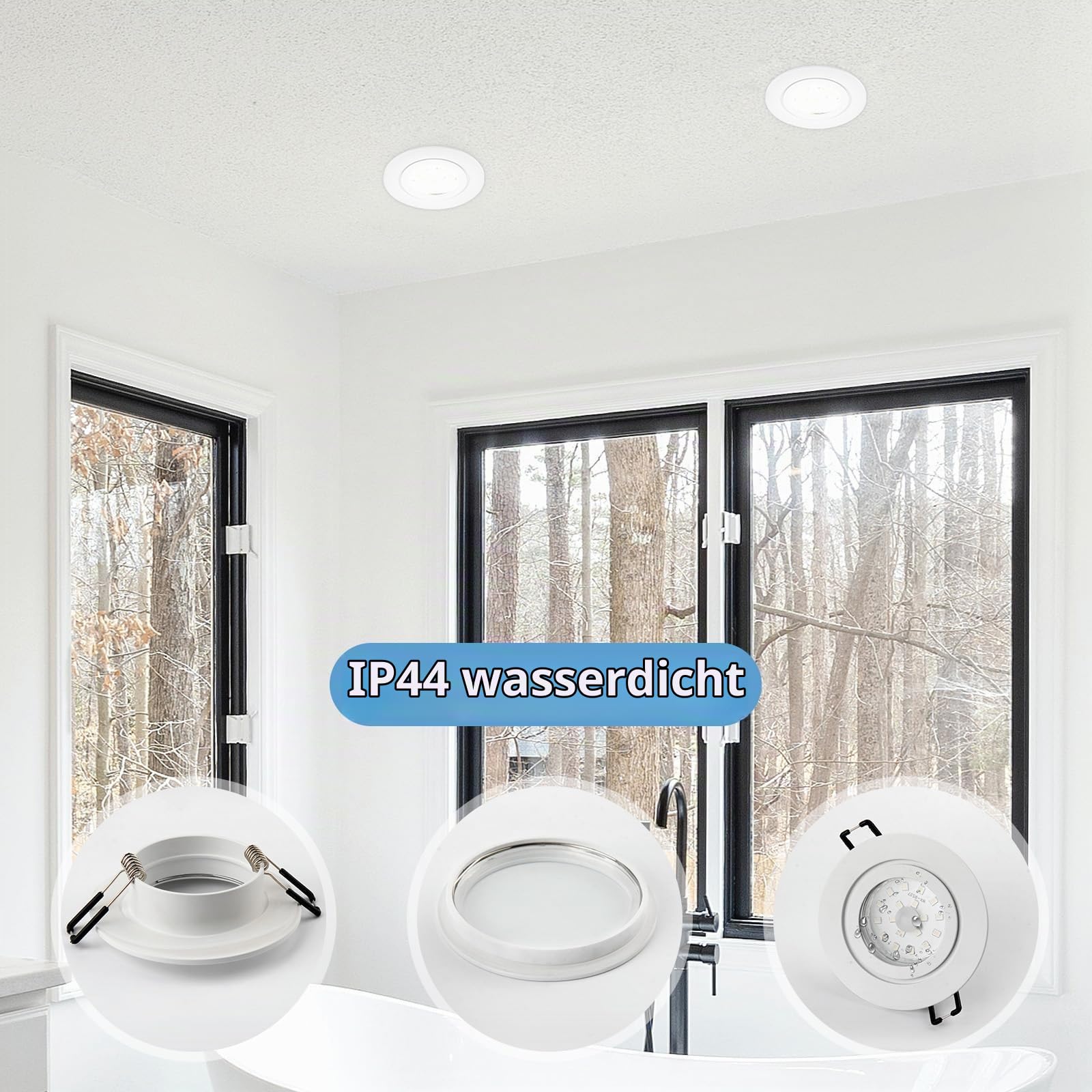 10er Einbaustrahler GU10 IP44 Aluminium Weiß Einbaurahmen DN-002