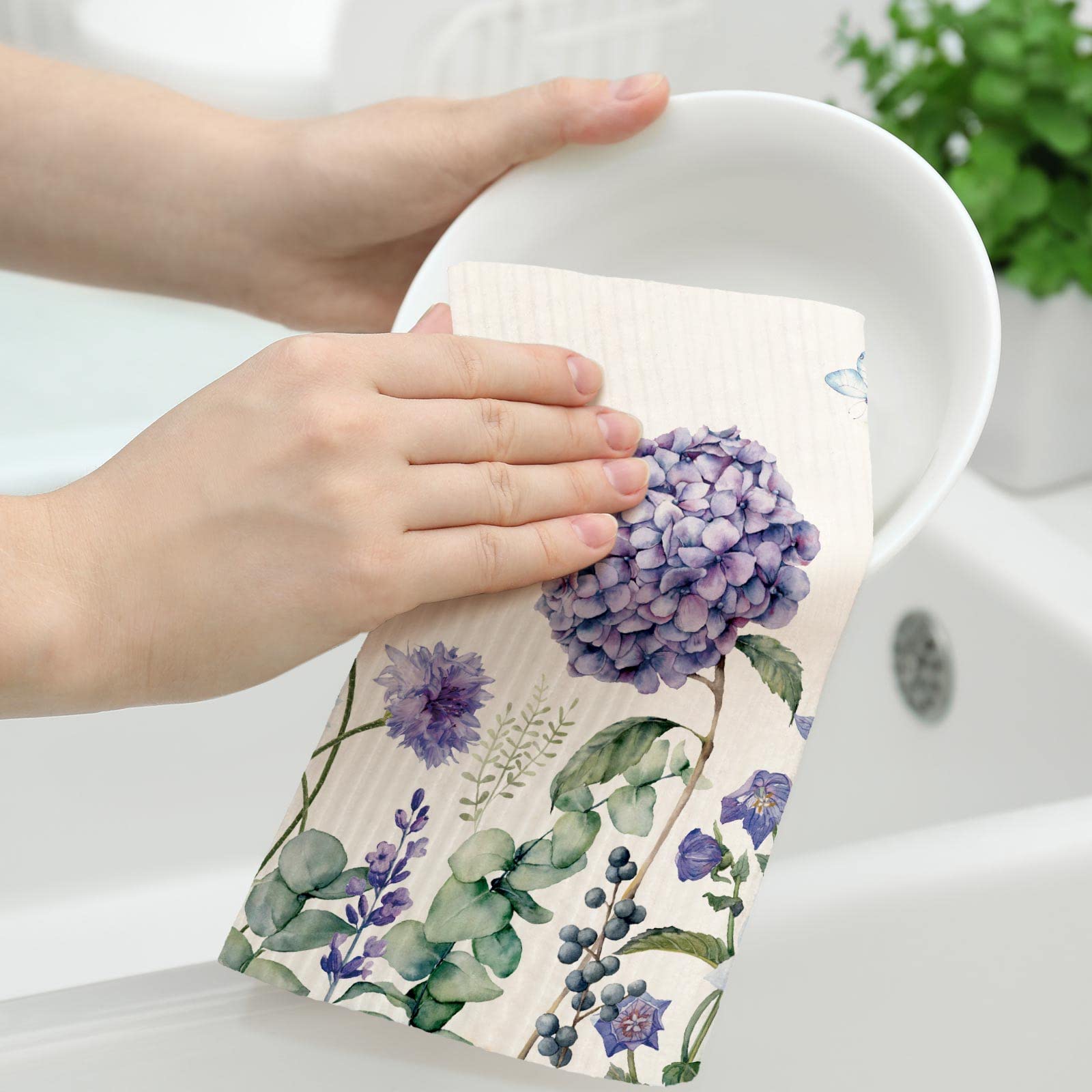 Sunnyray 12 paños de cocina suecos, reutilizables, paños de limpieza de esponja, absorbentes, lavables, para secar platos (multicolor, flores silvestres)