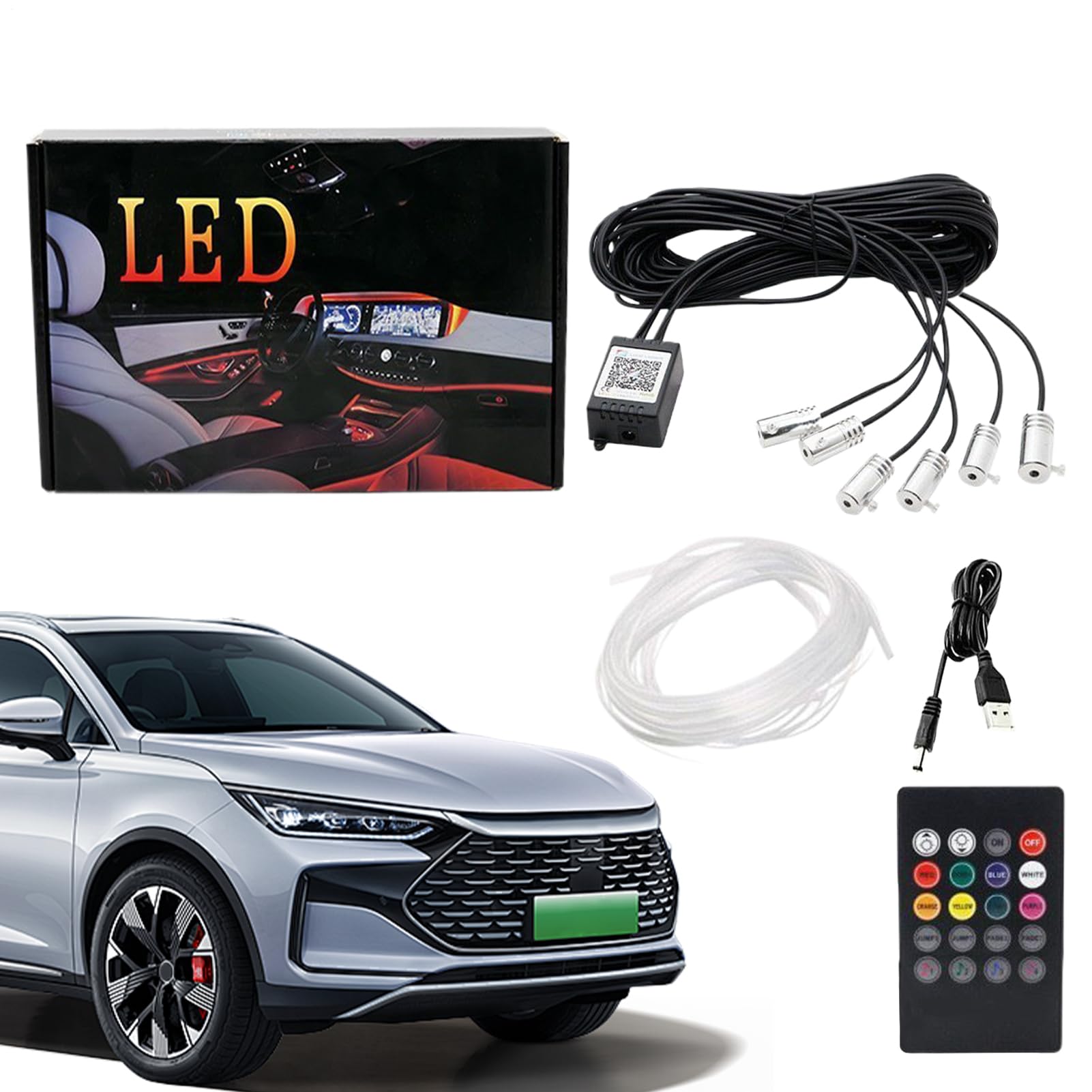 Luces de Ambiente para Coche | Control por Aplicación Iluminación Decorativa Automotriz - Mando Inalámbrico para Tira de Luz LED de Coche | Para Caravanes Camping-Cars Sedan