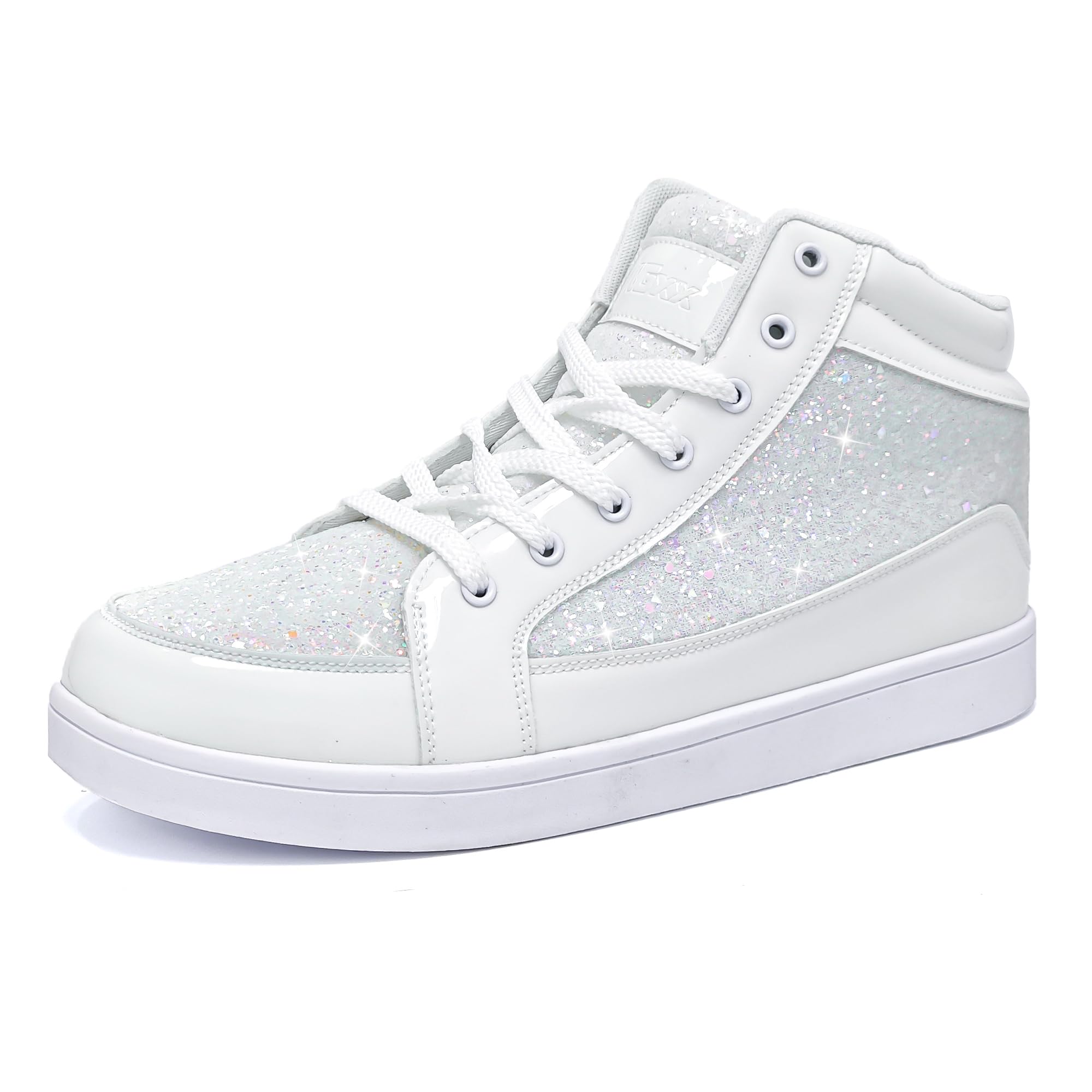 IGxx Glitter White Shoes for Men Fashion High Top Casual Sequin Sparkly Sneakers Men's Bling Shiny