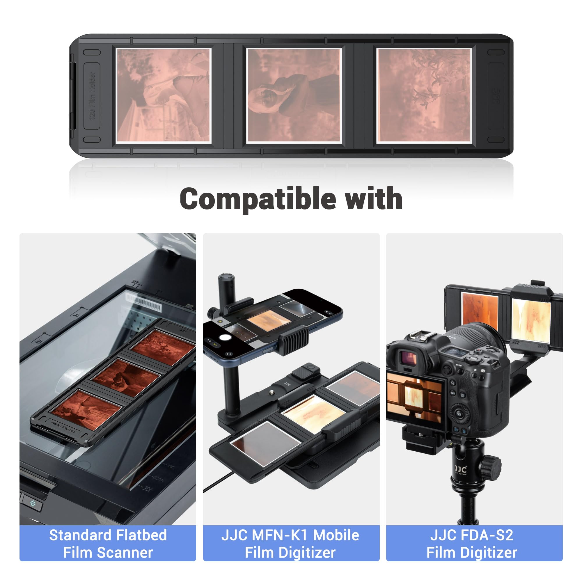 JJC 120 Negative Filmhalter für 3 Stück 6×6 Format Dias, Mittelformat Negativfoto Scanmaske Magnetabdeckung Passend für Flachbettscanner mit Hintergrundbeleuchtung
