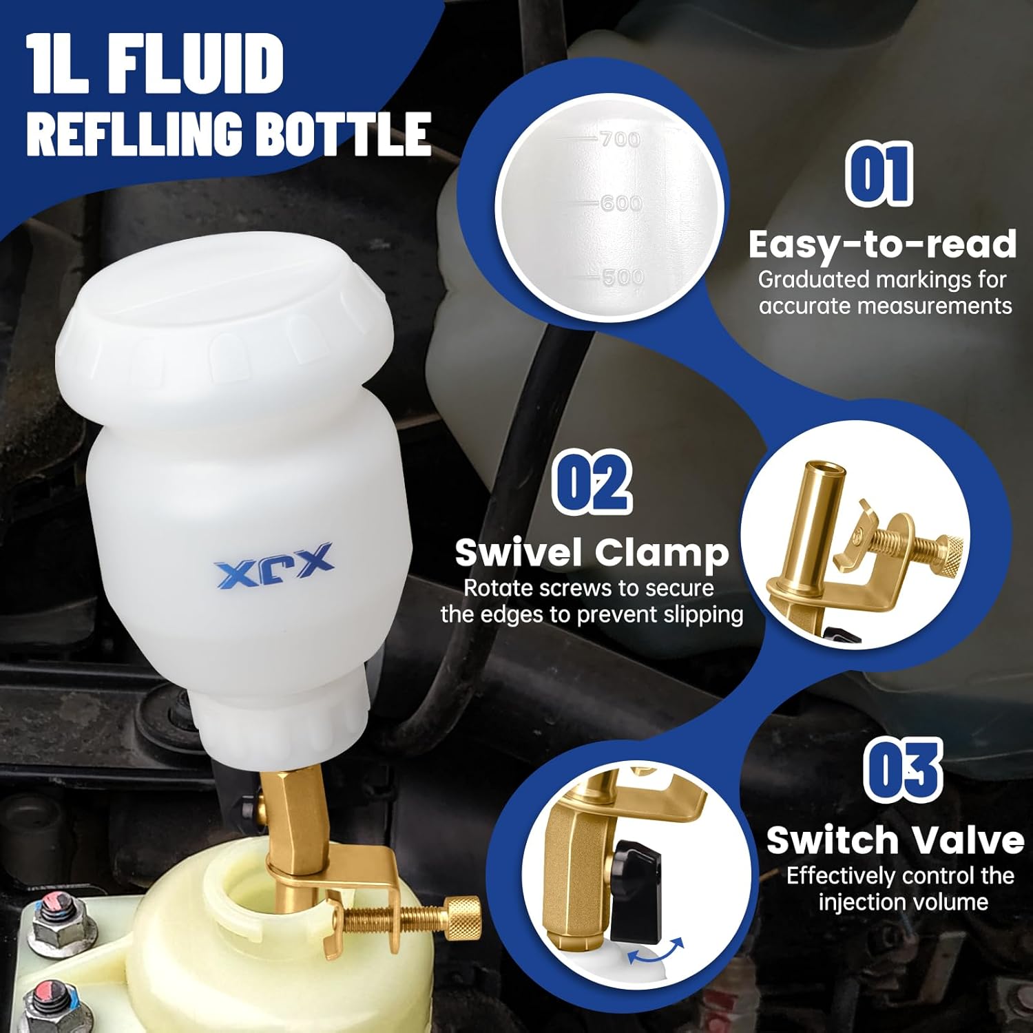 XJX 3L Vacuum Brake Bleeder Kit,Pneumatic Brake Fluid Bleeder Kit,Air Pressure Brake Bleeder Extractor Vacuum Pump Kit with 1L Refilling Bottle and Adapters-06