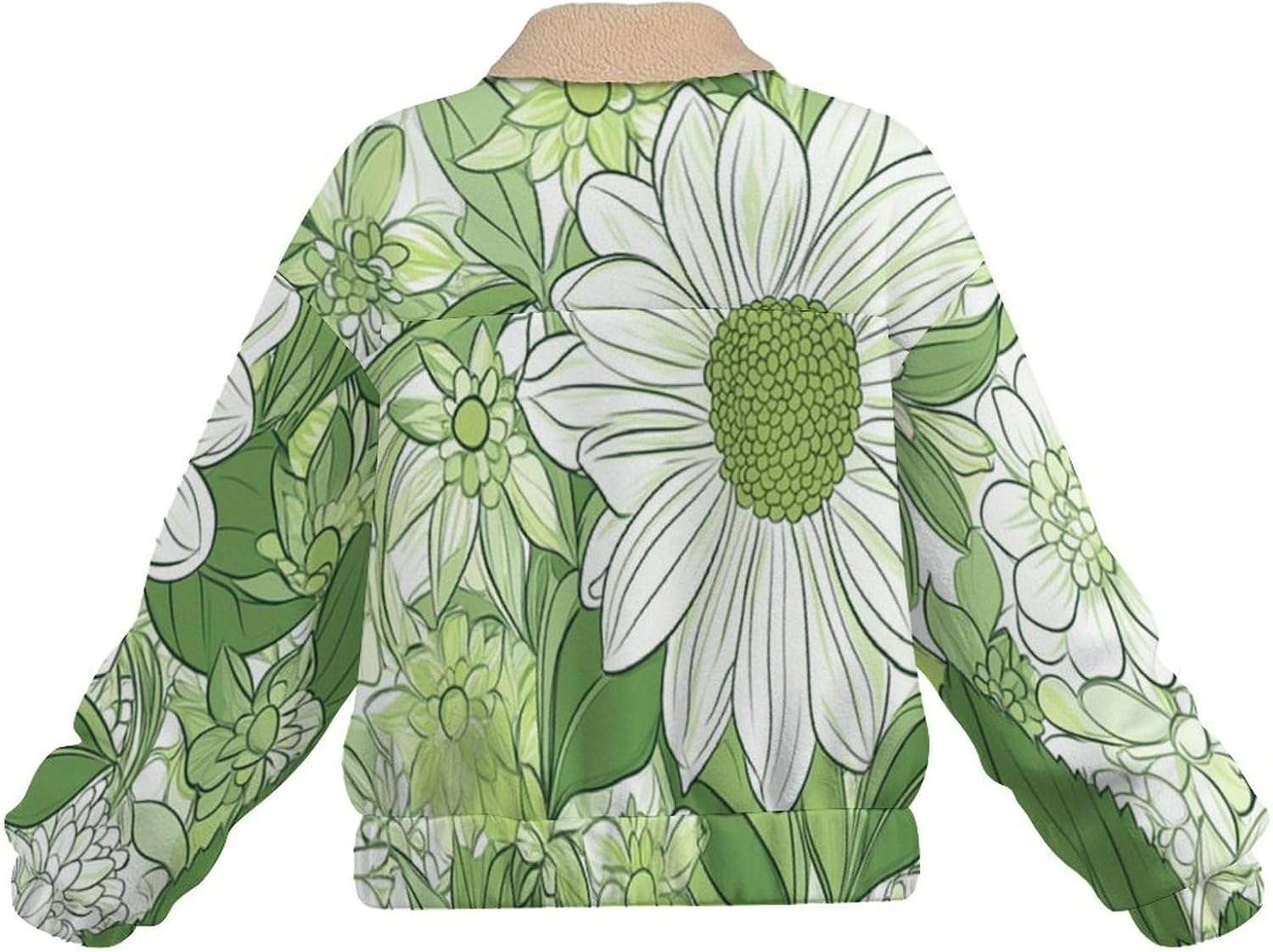 Women's Casual Full Zip Up Sherpa Lined Sweatshirt Jacket Coat, Lines flowers Print Winter Warm Oversized Outwear