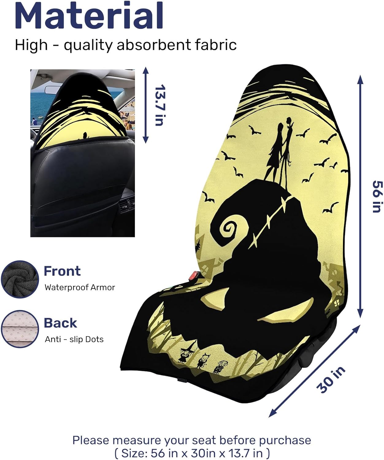 GENANY Horror Car Seat Towel, Fit Non-Slip Waterproof Protector & Sweatproof for Gym, Pets and Water Sport, Universal Fit Towel Seat Covers for Car, Spring Holiday Edition