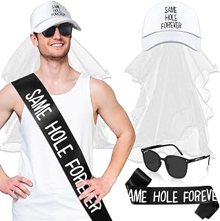 JaGely 4 Pcs Bachelor Party Accessories Include Bachelor Party Hat and Veil Groom Sash Sunglasses for Groom Wedding Favors