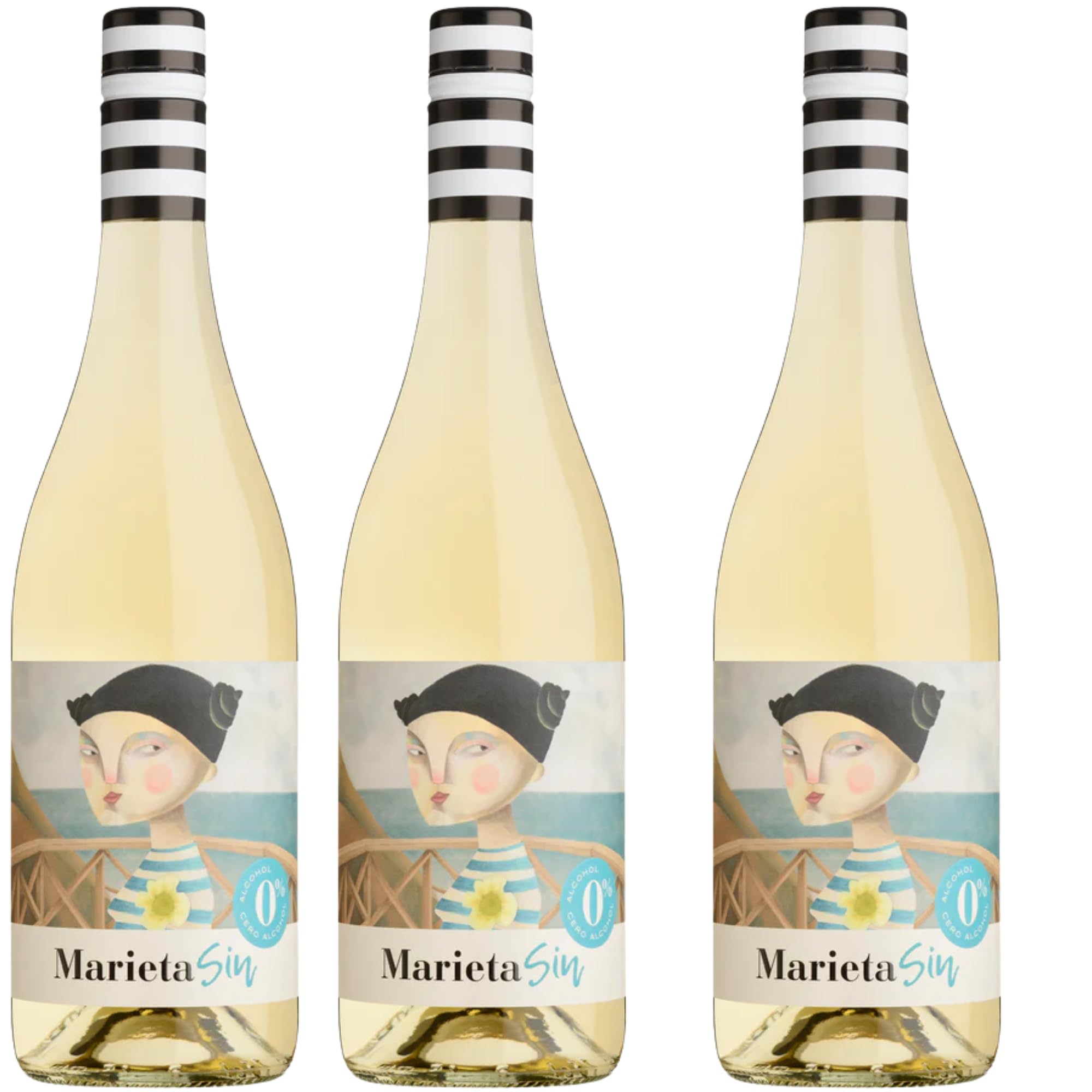 Martín Códax - Pack 3 Vinos Blancos Sin Alcohol Marieta Sin | 3 x 75 cl | 100% Albariño | Aromas cítricos y florales | Vegano | Ideal para compartir