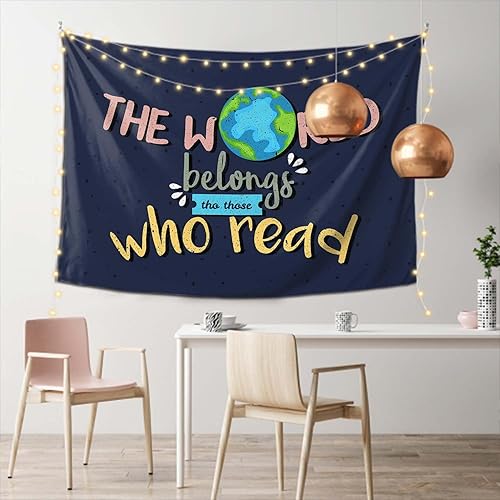 Miniatura 3 de Pznen Tapices de tierra de tamaño grande de 80 x 60 pulgadas, el mundo pertenece a aquellos que leen palabras inspiradoras, tapiz para dormitorio,