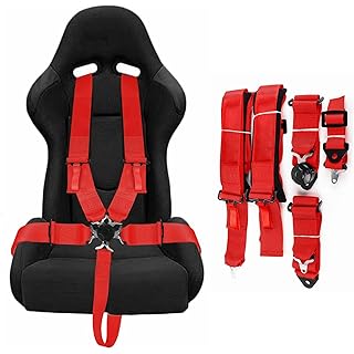DING.PAI Seat Bealt 5-Point Racing Safety Harness with Ultra Comfort Heavy Duty Shoulder Pads Universal Polyester Safety Harness fit Sports Car Racing Car UTV ATV Car Red