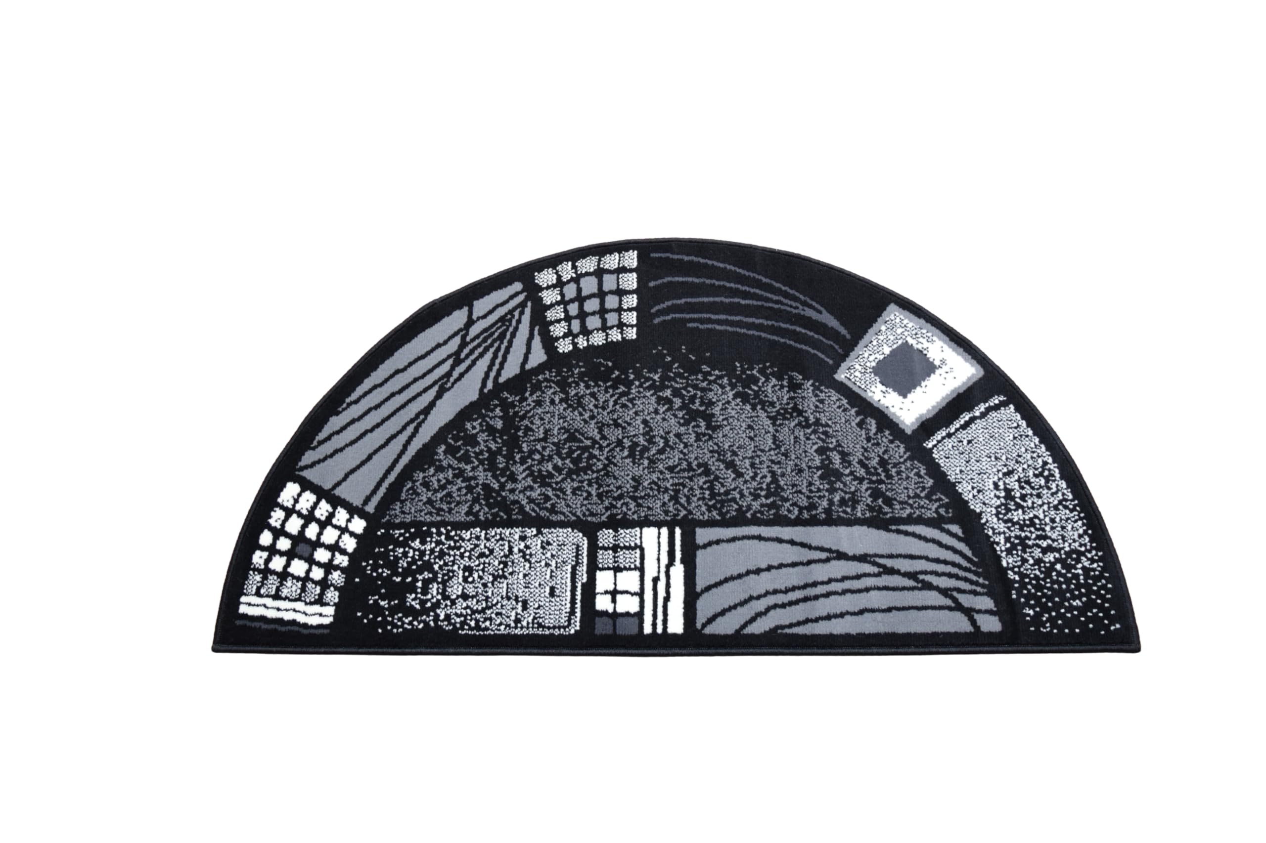 SrS Rugs® Luna Collection, Half Moon Living Room Rugs, with Soft Smooth 8mm Pile. Contemporary Borders Design. 7 Colours, 9 Sizes (Black Borders Half Moon, 70cm x 140cm) — image 1