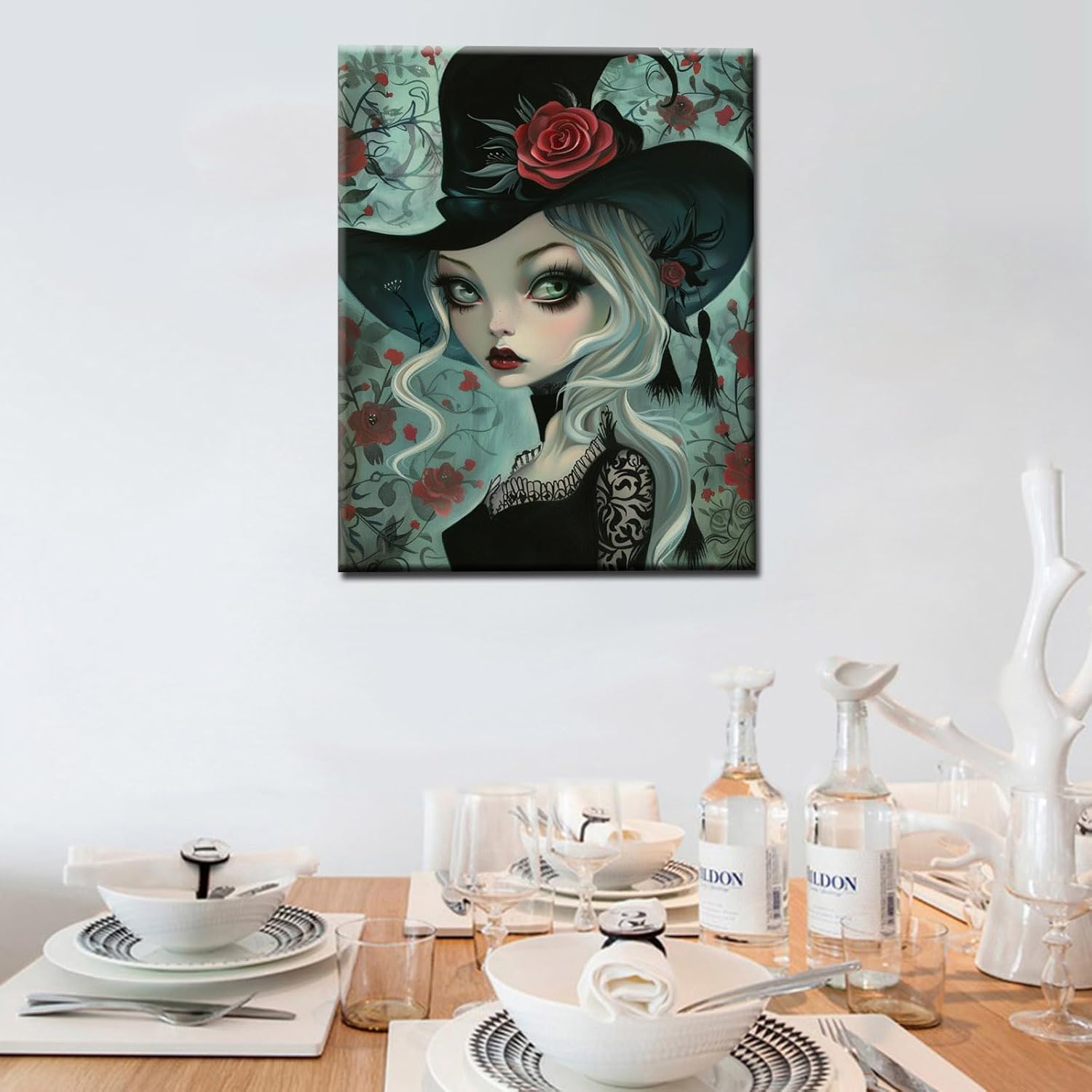Sexy Women Wearing Red Rose Hat Field Oil Painting Tropical Wildflowers Paint by Number Kits 16 x 20 inch Female Girl Art DIY Acrylic Paintwork for Kids Adults Beginner with Brushes Gift(DIY Frame)