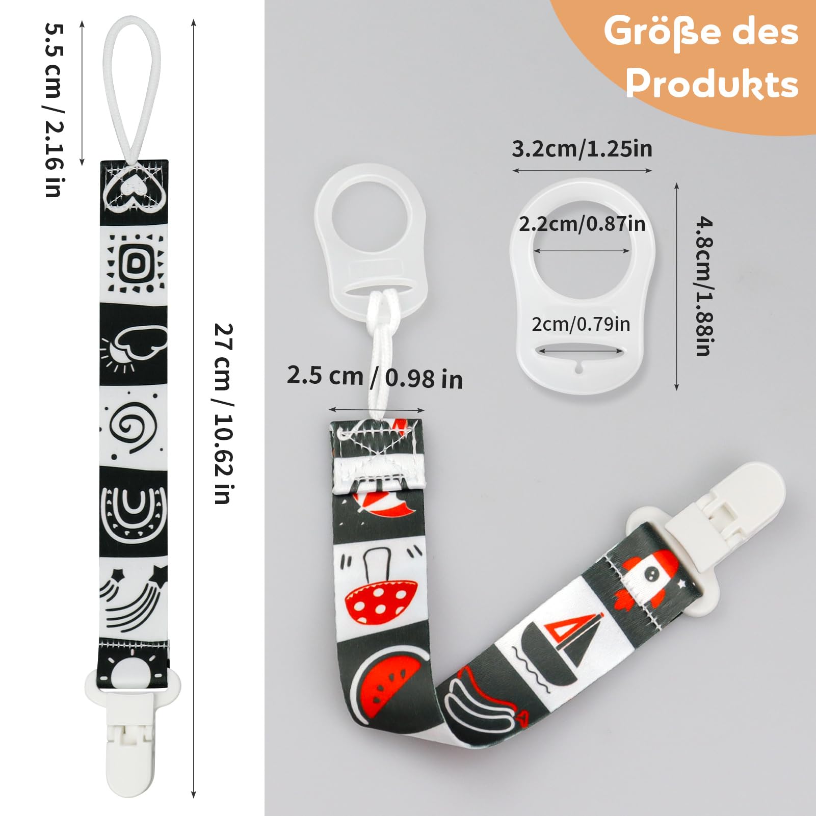 4 szt. smoczka, łańcuszek dla dzieci, łańcuszek na smoczek z 4 klipsami do smoczka, adapter dla noworodka, chrzest, urodziny, Boże Narodzenie, prezent