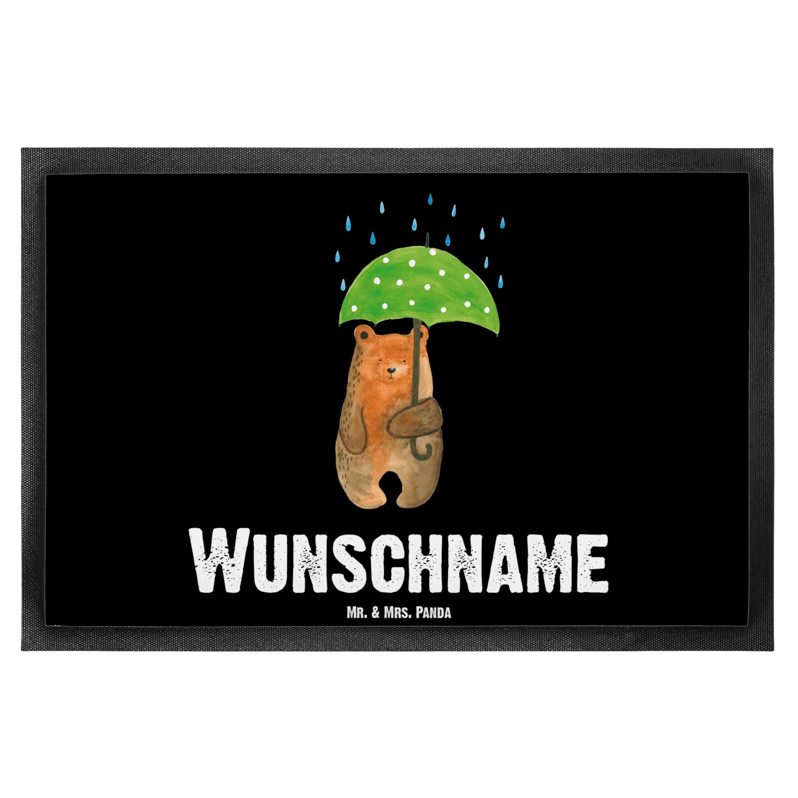 Mr. & Mrs. Panda Fußmatte Bedrucken Bär Regenschirm 40 x 60 cm - Personalisierte Geschenke, Spruch, Partner, personalisierbar, Pärchen, Freunde, Fussmatte, Liebe, mit Text, Familie, personalisiert