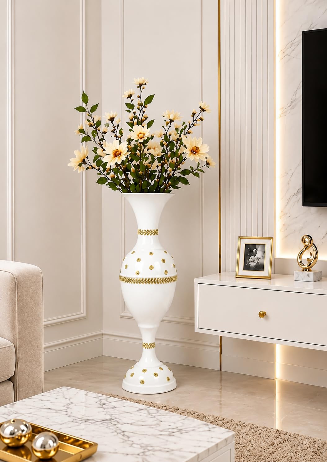 AdiCollar Flower Vase Big Size for Living Room Corner - 24 Inches Long - White Star - Pack of 1-image-32