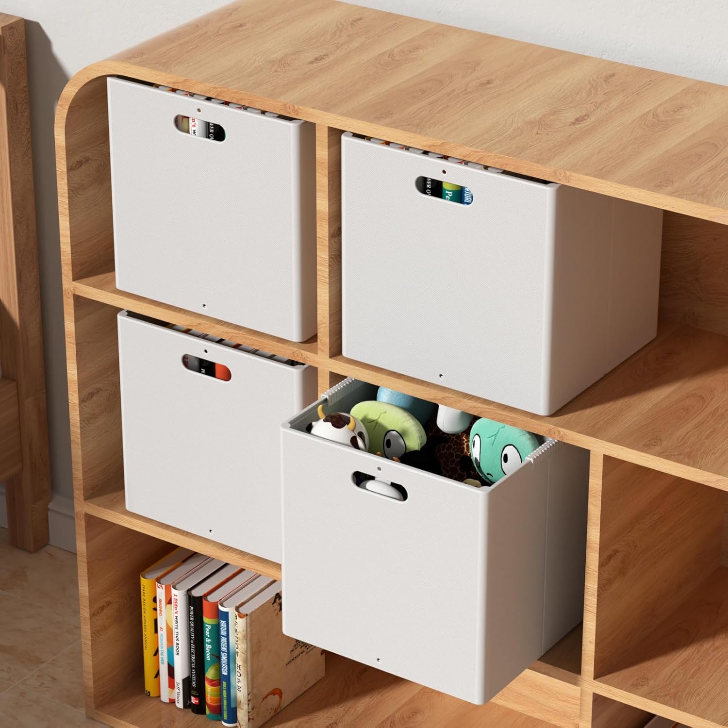 13 Inches Plastic Foldable Storage Cube Bins, Collapsible Storage Cubes, 4 Packs, White