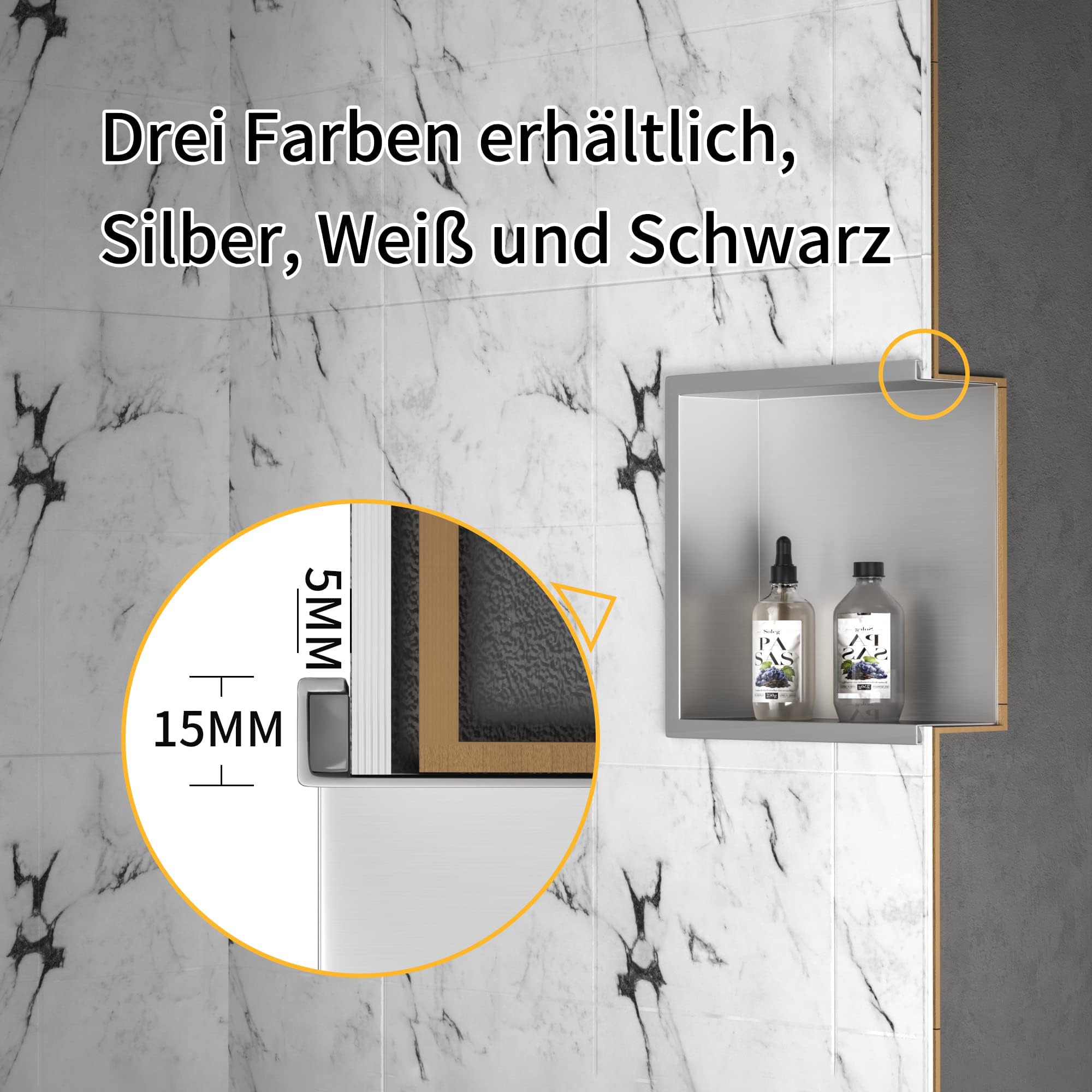 Wandnische 304 Edelstahl 60 cm × 30 cm × 10 cm Duschnische gebürstet Keine Fliesen erforderlich Duschnische Einbaunische Dusche Übermontage