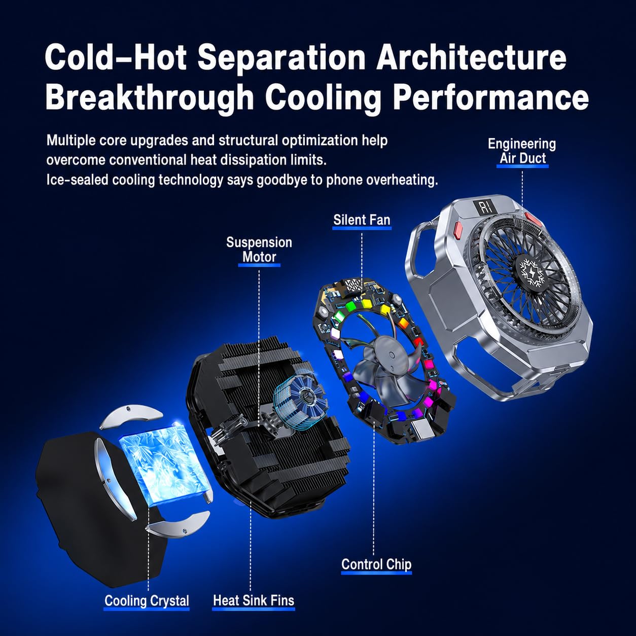 Enfriador Magnético para Móvil para Juegos,36w Potente Efecto de Rrefrigeración,Phone Cooler 4 velocidades,Enfriador de Teléfono para Gaming para Climas Cálidos
