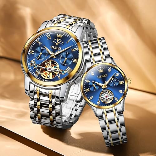 Miniatura 4 de OLEVS Juego de relojes mecánicos automáticos para parejas, reloj a juego para él y para ella, regalos del día de San Valentín