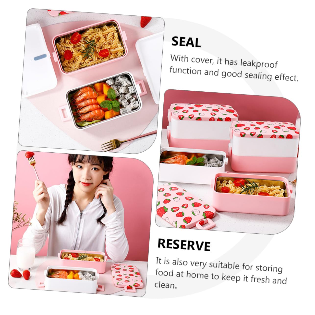 Scatola per Merenda Scuola 2 Livelli in Pp, Lunch Container Microonde | Festa Scuola Decor, Portamerenda Adulto, Contenitori per Pranzo, Sacco per Pranzo