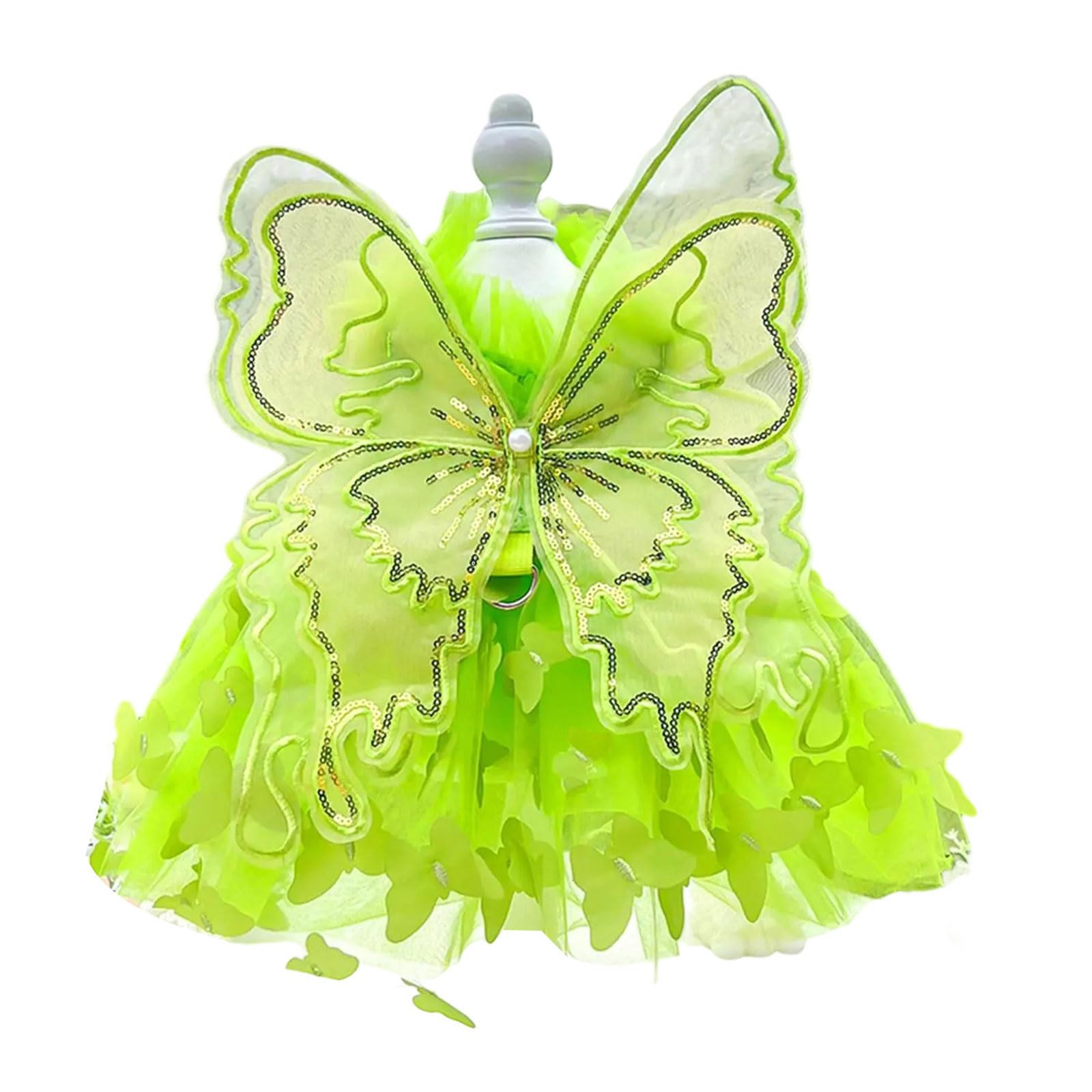 Vestido de novia para mascotas con mariposas y cinta de colores para gatas y perras pequeñas