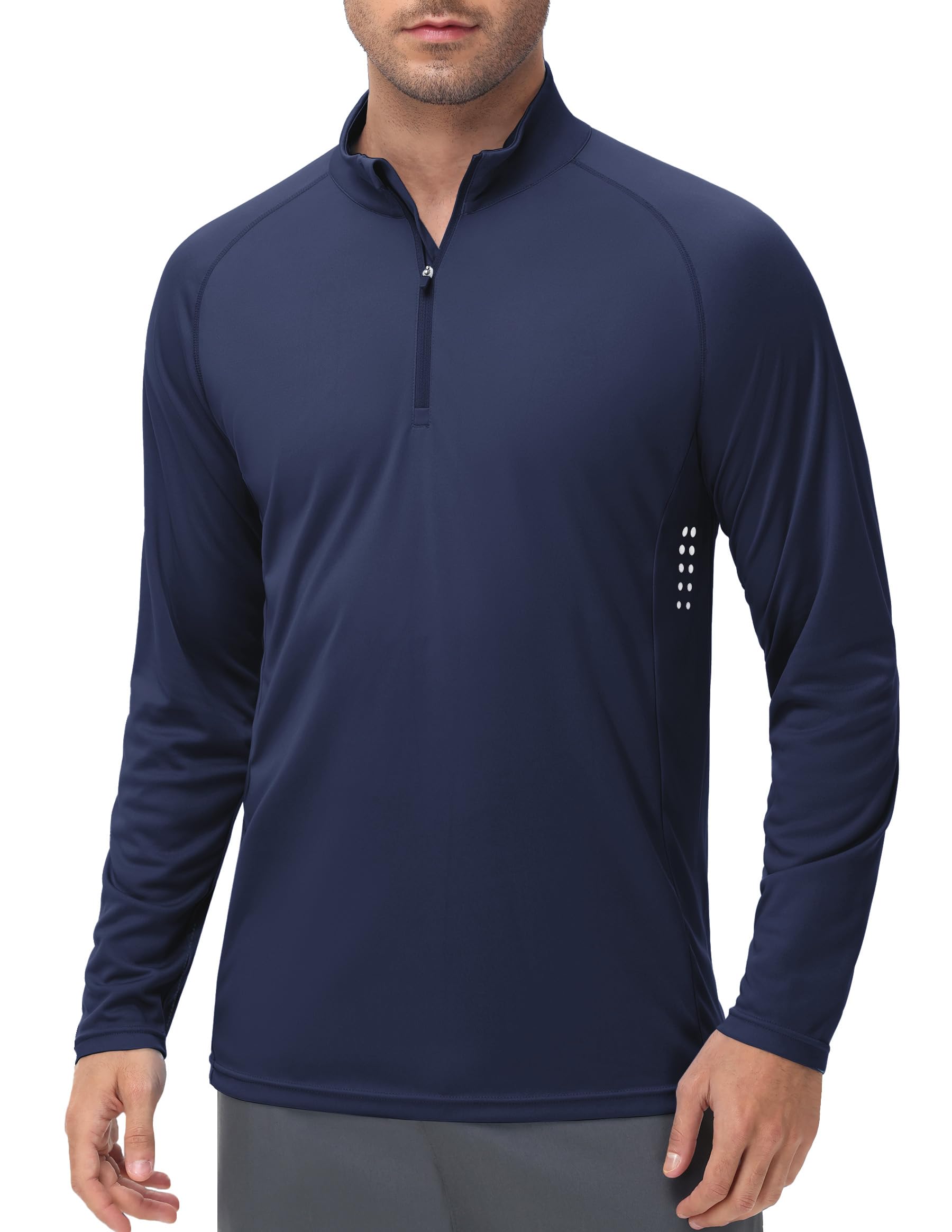 HCYXMFC 1/4 Zip Shirts for Men Long Sleeve Fishing Shirts UPF 50+ Shirt Sun Protective Rash Guard UV Running Outdoor Moisture Wicking Shirt Navy