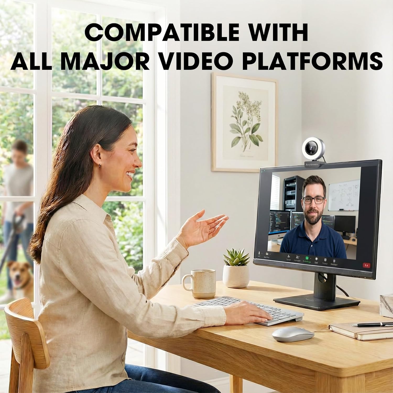 2K Webcam for PC with Microphone & Built-in Light, USB Computer Camera for PC/Laptop/Mac/Monitor, Streaming Webcam with Privacy Cover for Zoom/Skype/Teams/Video Calling/Conference/Online Classes