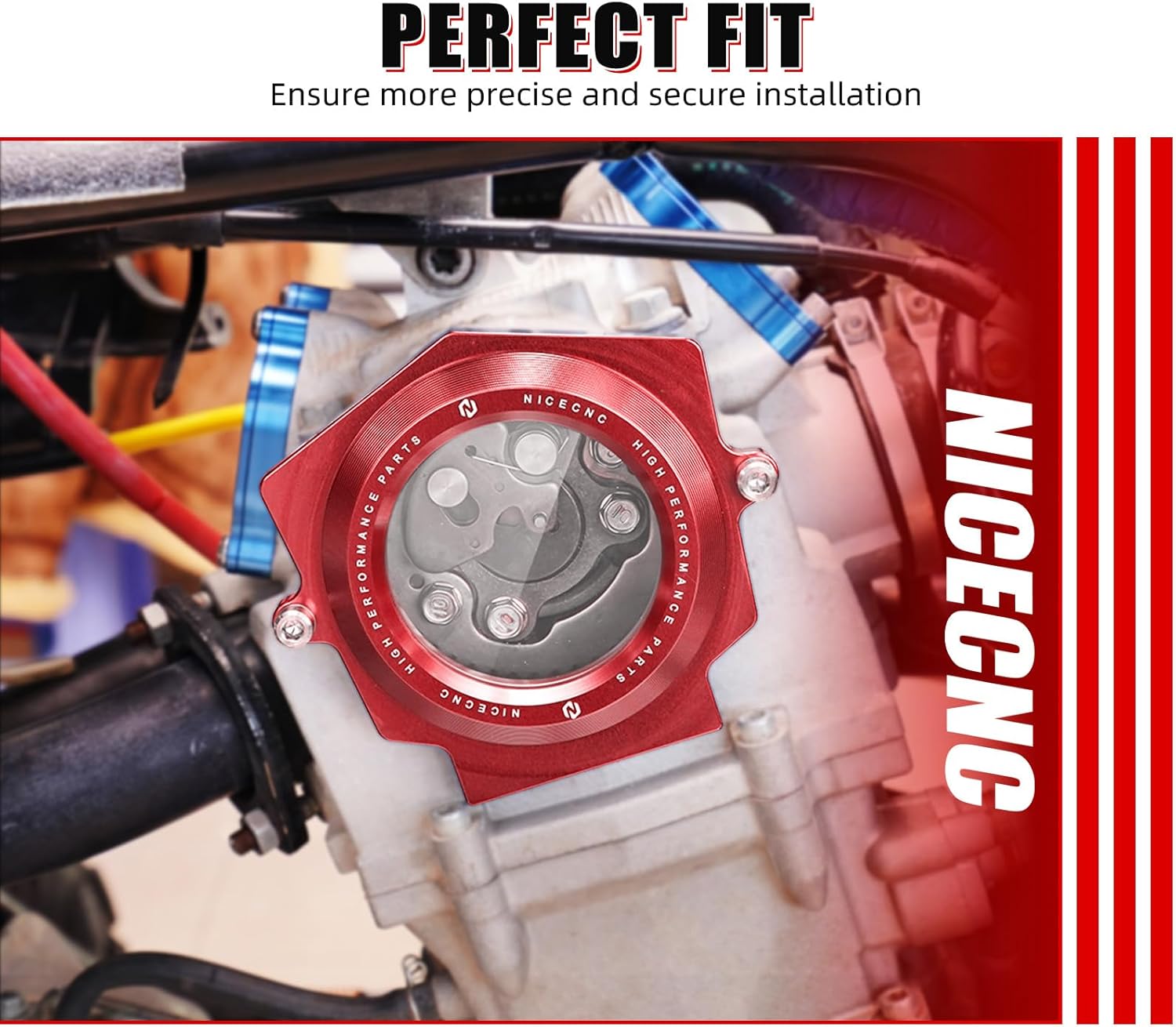 NICECNC Transparent Camshaft Viewing Cover Aluminum Compatible with Yamaha Raptor YFM 700 2006-2024, Raptor 700 R/SE 2009-2024, Replacement for 1S3-11185-00-00, 1S3-11185-10-00 Red