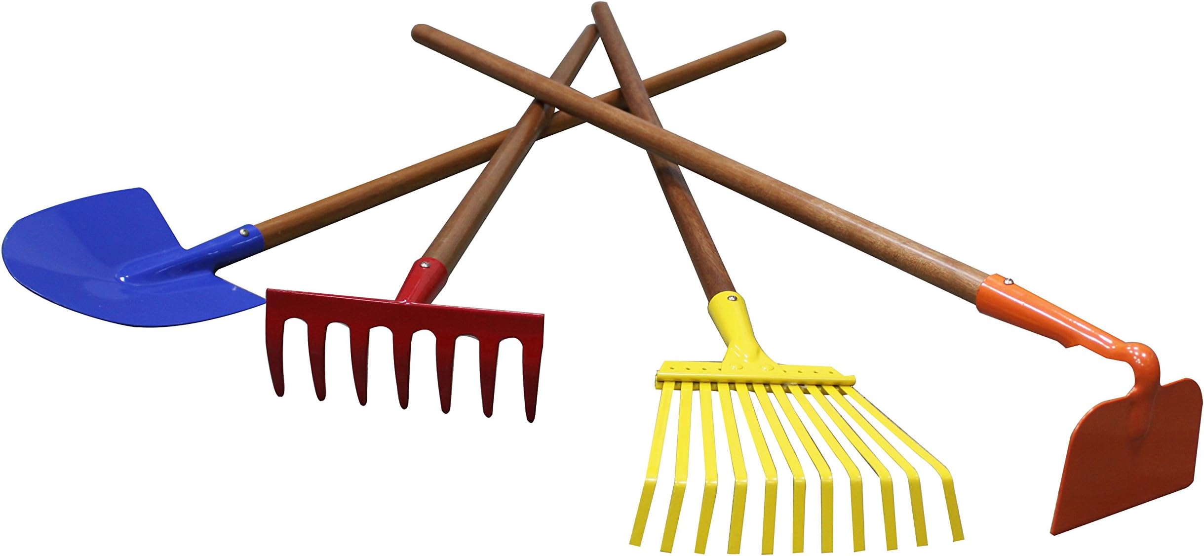 Arcadius Garden Kids Garden Tools Set, 7/8" x 30"- Rake, Spade, Hoe and Leaf Rake, 4-Piece