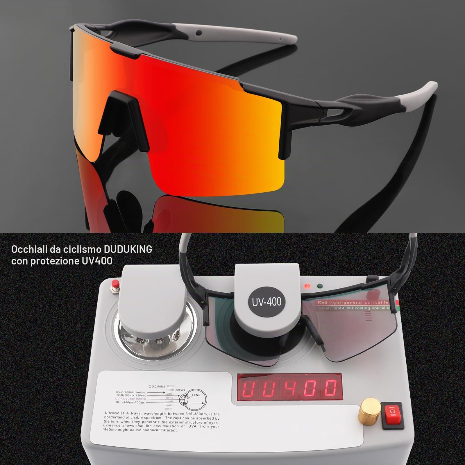 DUDUKING Occhiali da Sole Ciclismo Occhiali MTB Sportivi per Uomo e Donna con 1 o 3 Lenti Colorati Anti-UV Antivento Aviatore Specchio per Ciclismo Guida Pesca Running Golf Bici Moto