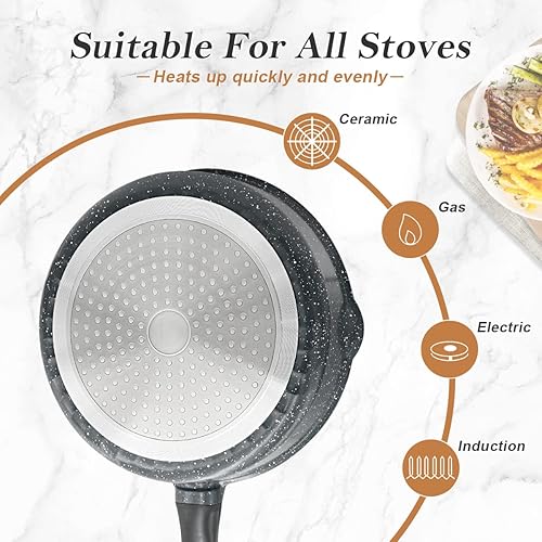 Miniatura 4 de Sartén antiadherente de 9.5 pulgadas de profundidad con tapa, sin PFOA, apta para horno y lavavajillas, apta para todas las estufas