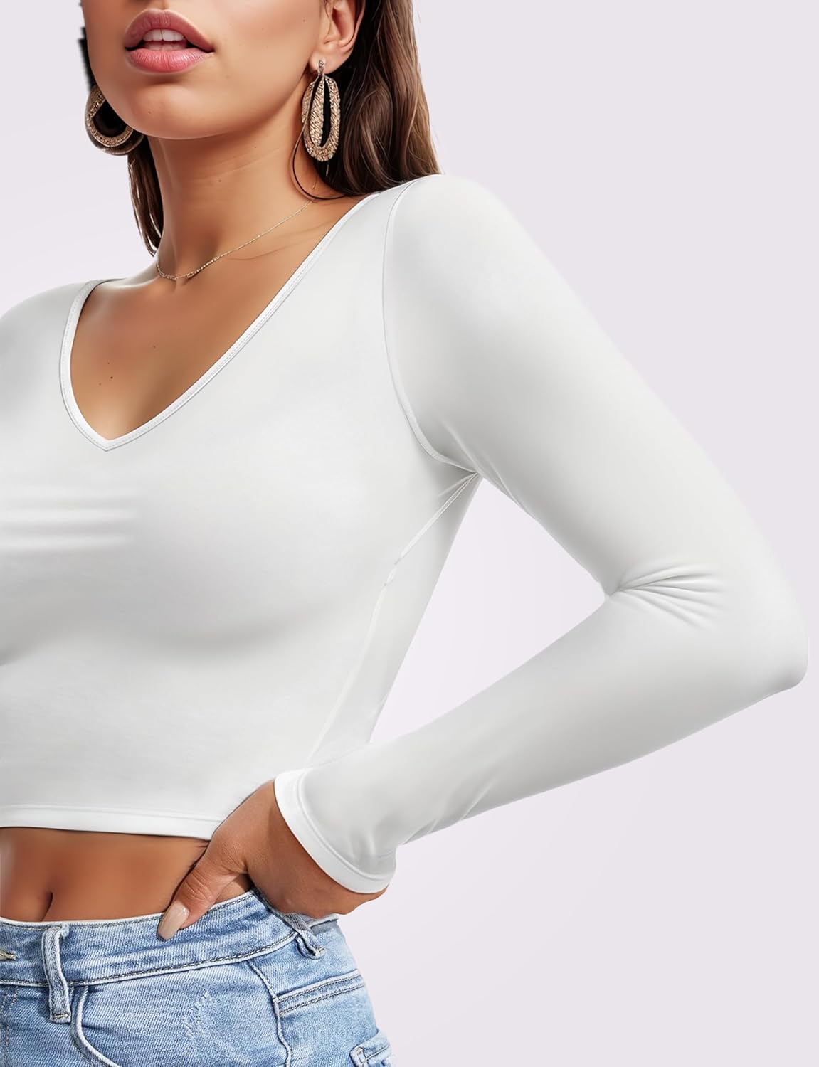 Womens Long Sleeve Crop Top Crew Neck Y2K Shirt Sexy Slim Fitted Casual Base Layer Soft Workout Shirt Going Out Tops - Image 2