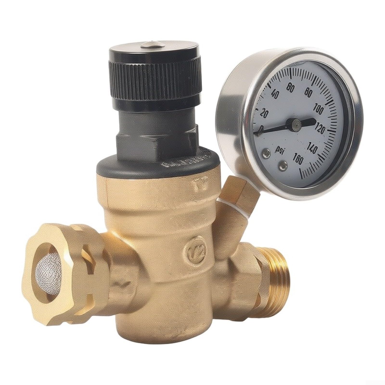 Réducteur de pression d'eau réglable 3/4" GHT avec manomètre pour camping-car et camping, vanne de limitation de pression en laiton