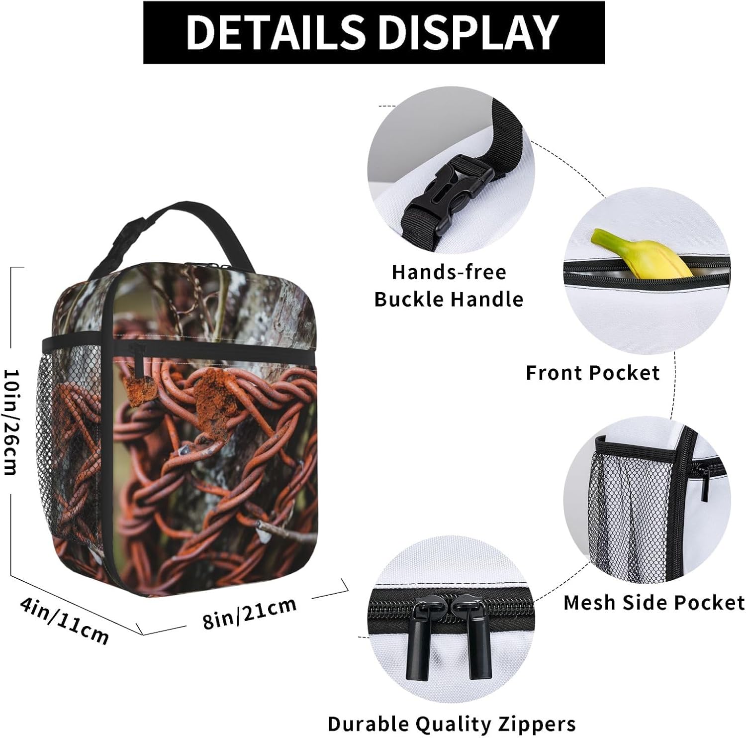Lunch Bag for Men Women Adults Insulated Lunch Box,Leakproof Cooler Food Lunch Containers Rusty Barbed Wire Reusable Lunch Tote Bags Cute LunchBox for Work, Travel, Outdoor image 3