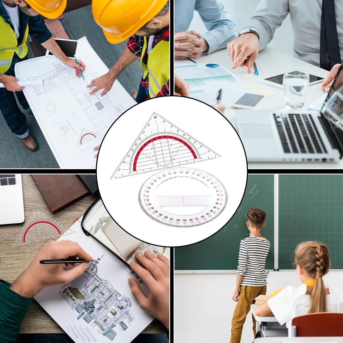 SULIUDAJI Set Goniometro Cerchio Completo E Righello Triangolare - Plastica Trasparente Per Disegno - Foto 8