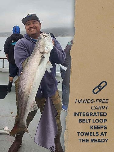 Miniatura 2 de Rogue Endeavor Toallas de pesca (paquete de 3)  Toallas de microfibra para pesca con lazo para cinturón y bolsa de transporte (gris)