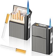 Nizirioo - Cigarette Case with Windproof Lighter: 2 Pieces Aluminum Cigarette Case for 20 Cigarettes, USB Charging (Sold Without Gas)