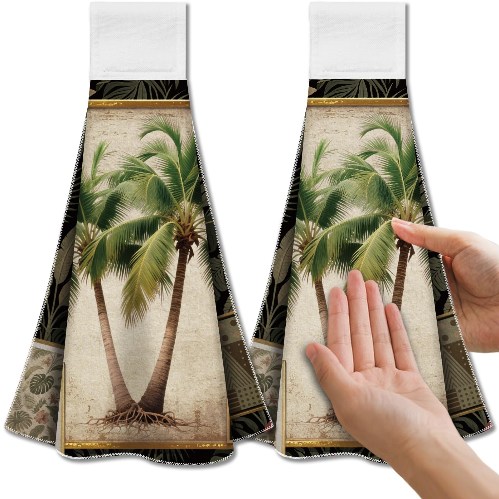 CUTHOLLOW 2 Pcs Tropical Palm Trees Hanging Kitchen Towels with Loop