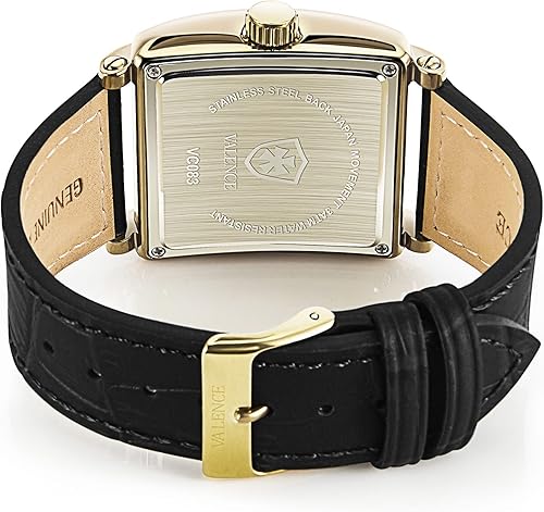 Miniatura 4 de Valence Women's Vintage Square Quartz Watch - 33mm Gold Case, Brown Genuine Leather Strap, 30M Waterproof, Day & Date Window,Gift for Lady