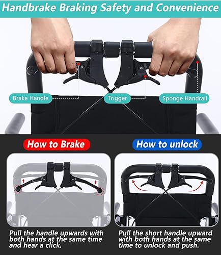 Miniatura 7 de Silla de ruedas plegable ultraligera de solo 19 libras, silla de transporte de viaje portátil para adultos y personas mayores, silla de ruedas de