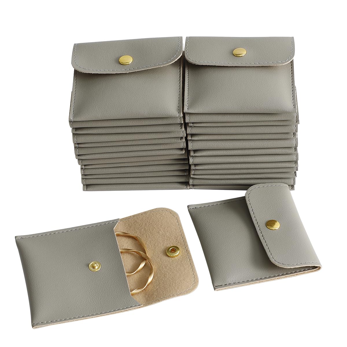 40pcs PU Leather Small Bags for Jewelry 8 x 8cm Snap Button Jewelry Packaging Bag Grey Luxury Small Favor Bags Jewelry Gift Bags for Earrings Necklaces Bracelet Ring
